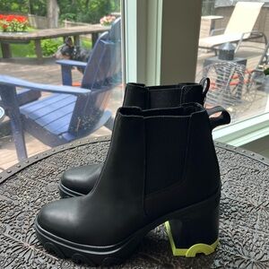 Sorel Black Heeled Boots with Neon Accents